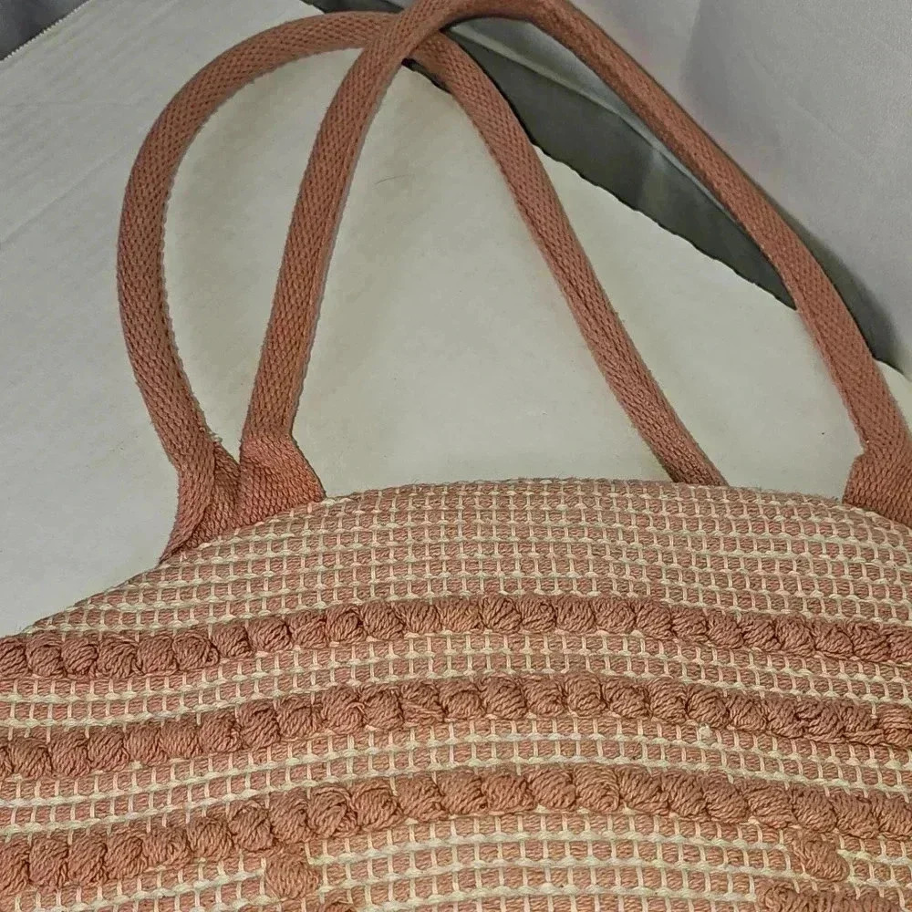 Shade & Shore Straw And Fringe‎  Mauve / White Beach Large Tote - Picture 8 of 13